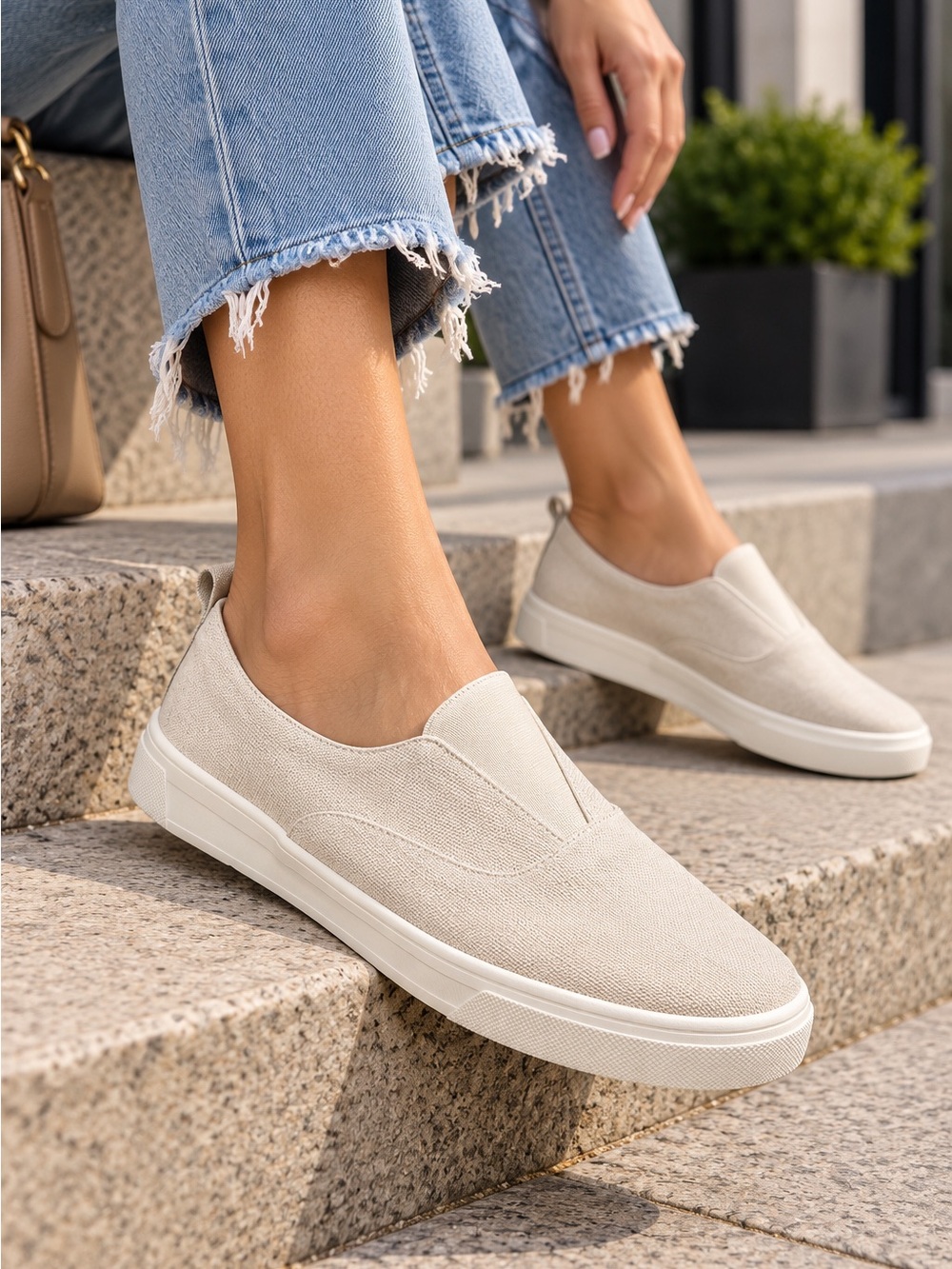 Toms Women's Slip-On Flats in Taupe Canvas